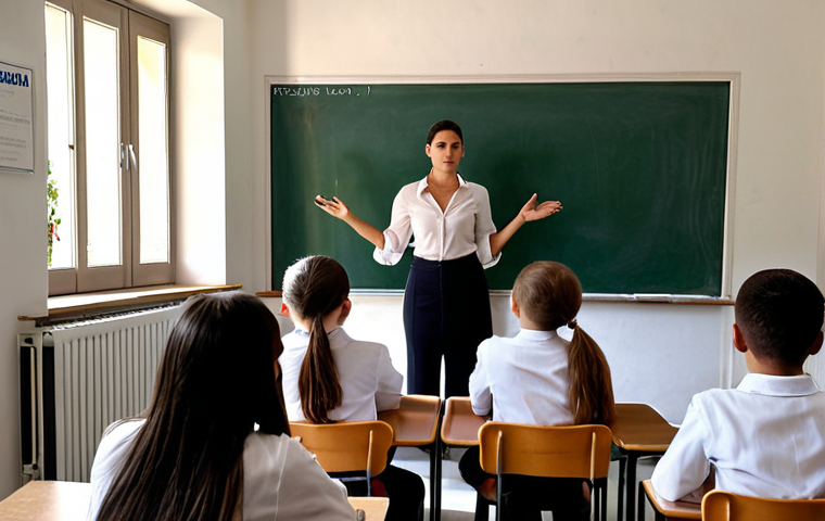 **A small classroom in San Marino with attentive students and a passionate teacher, emphasizing personalized education. Focus on the intimate and supportive environment.**